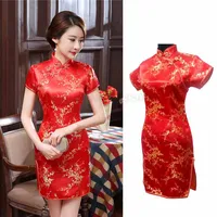 Qipao de talla grande 5XL 6XL para mujer, Mini Cheongsam Sexy con abertura, cuello mandarín Vintage, Qipao corto, vestido tradicional chino
