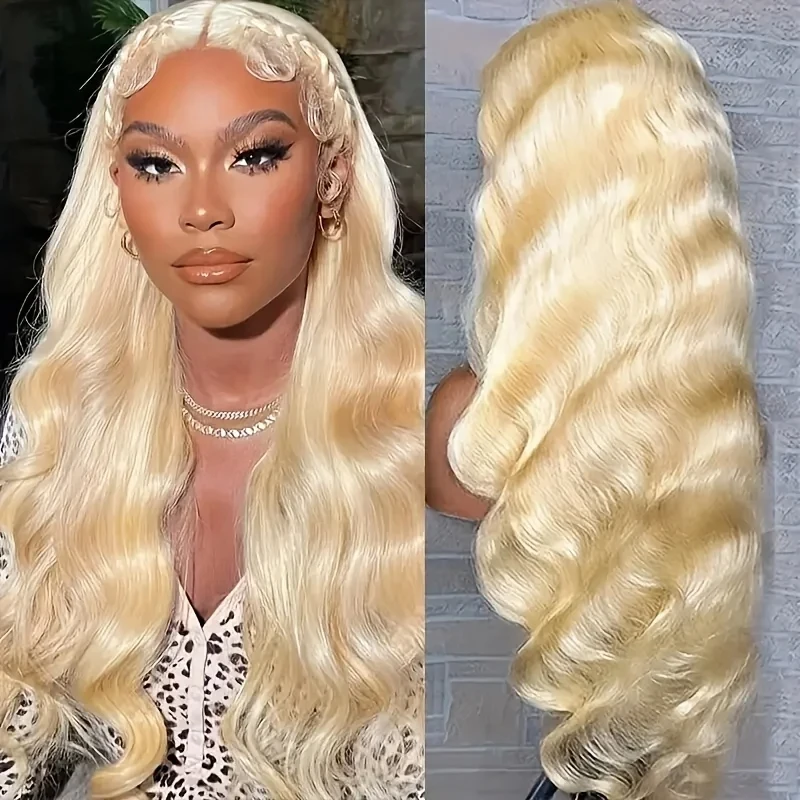 Perruque Lace Front Wig Body Wave Brésilienne Naturelle, Cheveux Sans Colle, Blond Miel 613, 13x6 HD, 13x4, Densité 200, pour Femme