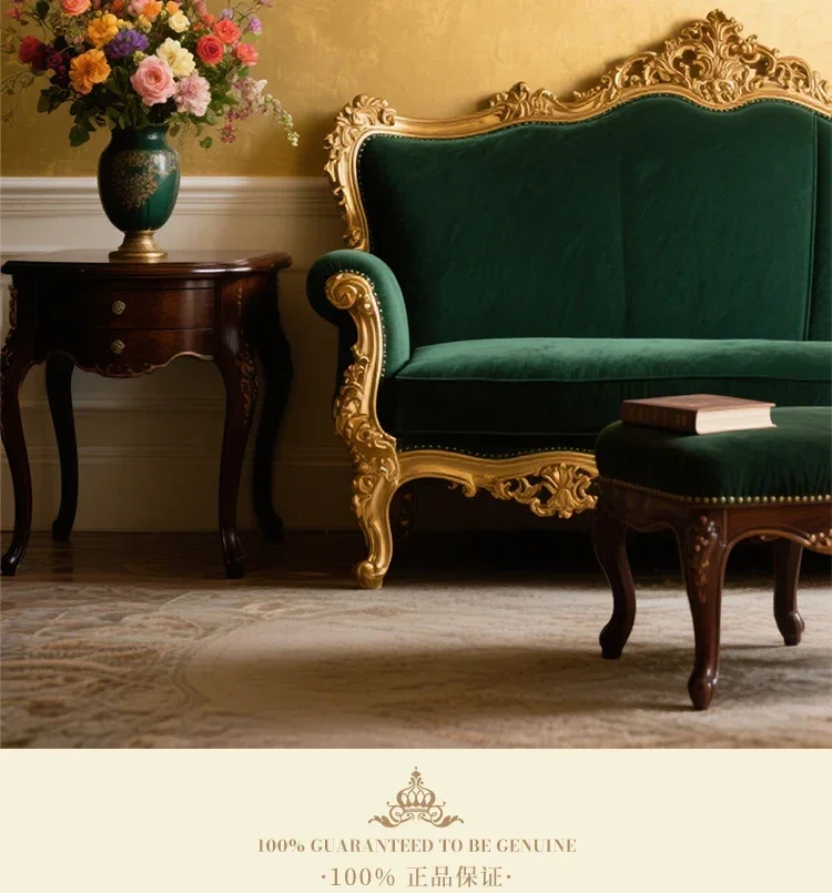 French all solid wood champagne gold retro engraving living room entrance table gold foil old craftsmanship luxury