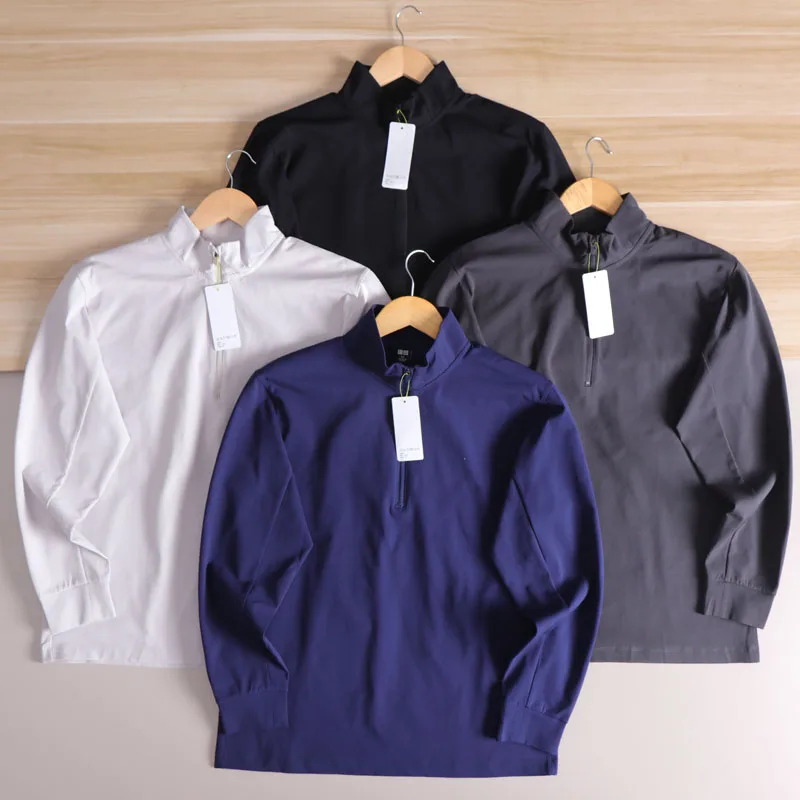 

Qui Dry Long Sve f Zip Training T-irt Men's Outdoor Sports Thin Running Base Layer irt Stand Fit Polyester Fiber