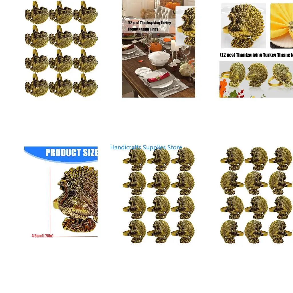 R1WA 12pcs Elegant Metal Turkey Napkins Holders For Thanksgiving Dinner Party And Seasonal Table Arrangements