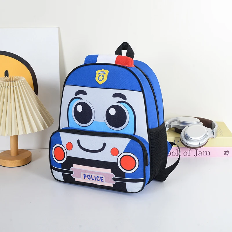 2026 New Hot Sale Cartoon Police Car Backpack for Toddlers Cute Police Vehicle Design Lightweight Kids School Bag for Boys