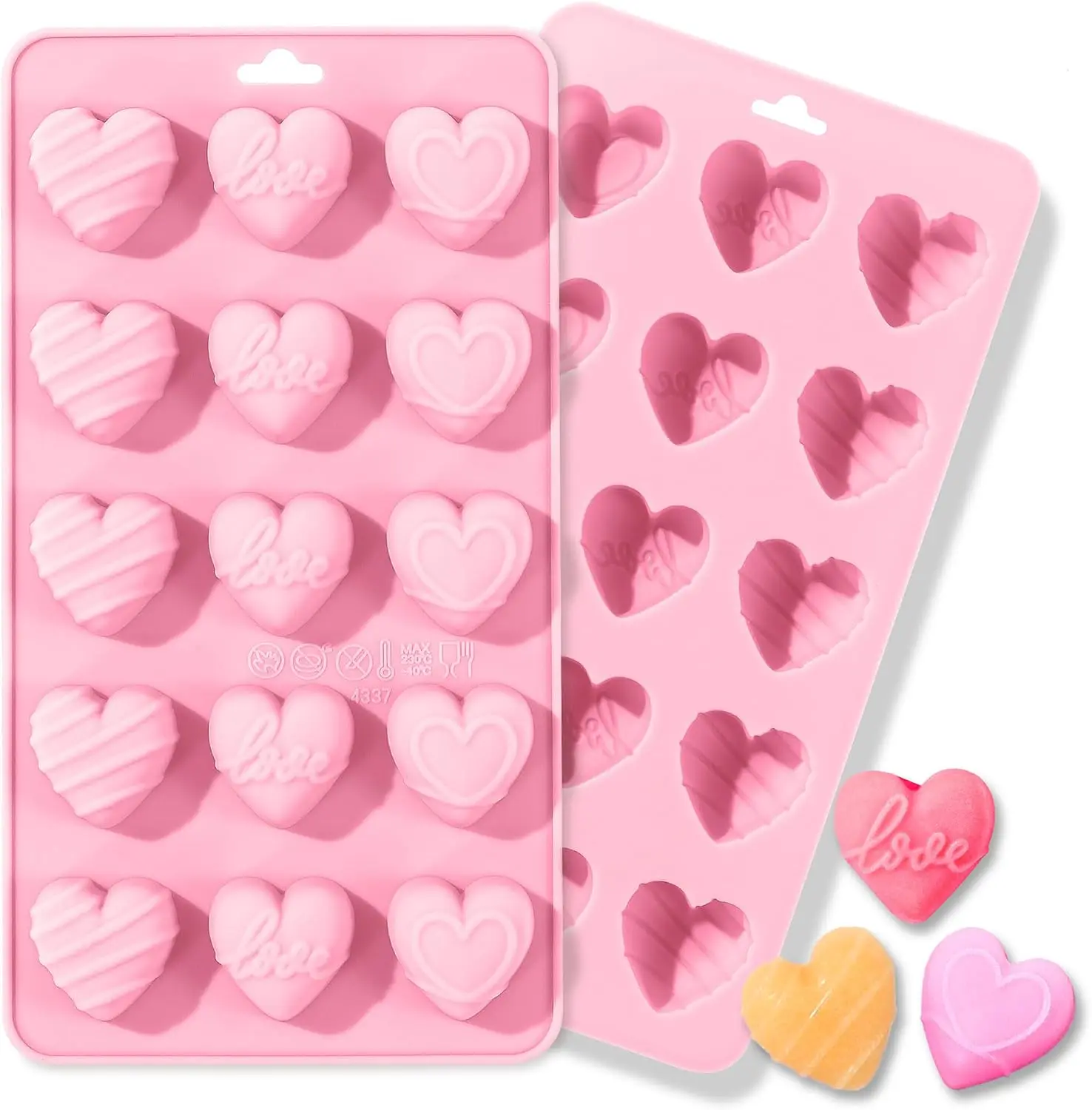 Heart Silicone Molds,Heart Chocolate Mold 15 Cavities,Non-Stick Food Grade Moulds Shape for Love,Gummy,Candy,Soap,Ice Cube,Jelly