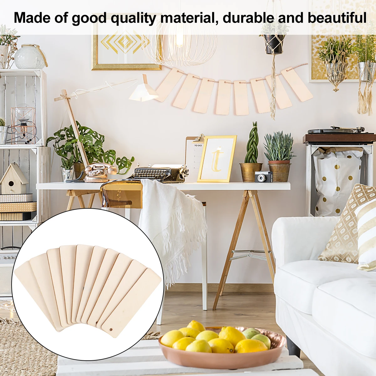 

Wooden Hanging Ornaments Square Wood Blanks Craft Tags Classroom Party Decoration Stocking Tags Durable Natural Color Easy