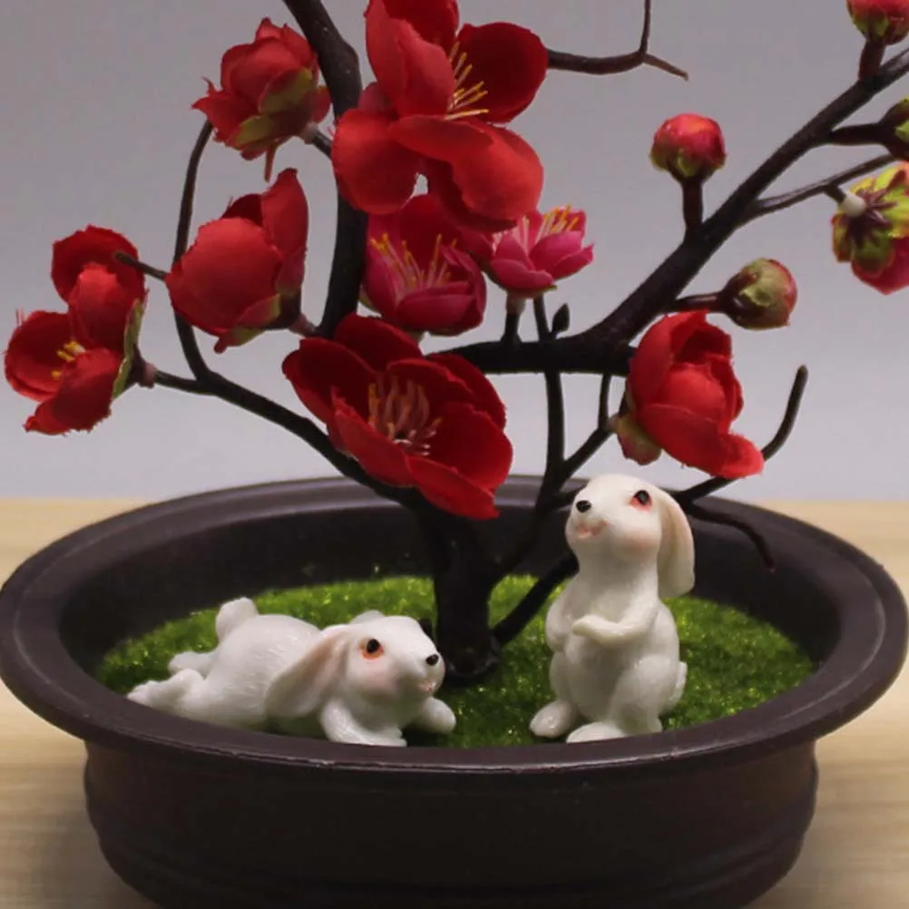 

4Pcs Lightweight Succulent Garden Rabbit Decor Mini Bonsai Ornament Lovely Resin Bunny Craft Desktop Supply Kid Friendly