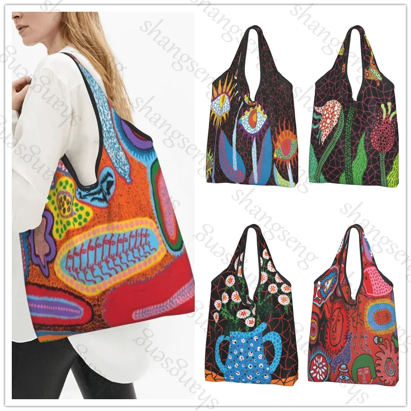 

Yayoi Kusama Abstract Painting shopping shoulder tote bag foldable eco-friendly shopping bag large capacity portable handbag