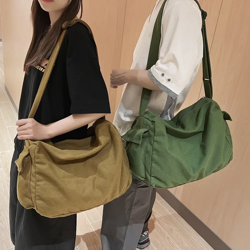 

Fashionable And Simple Solid Color Single Backpack College Student Trendy Shoulder Bag Casual Canvas Bag