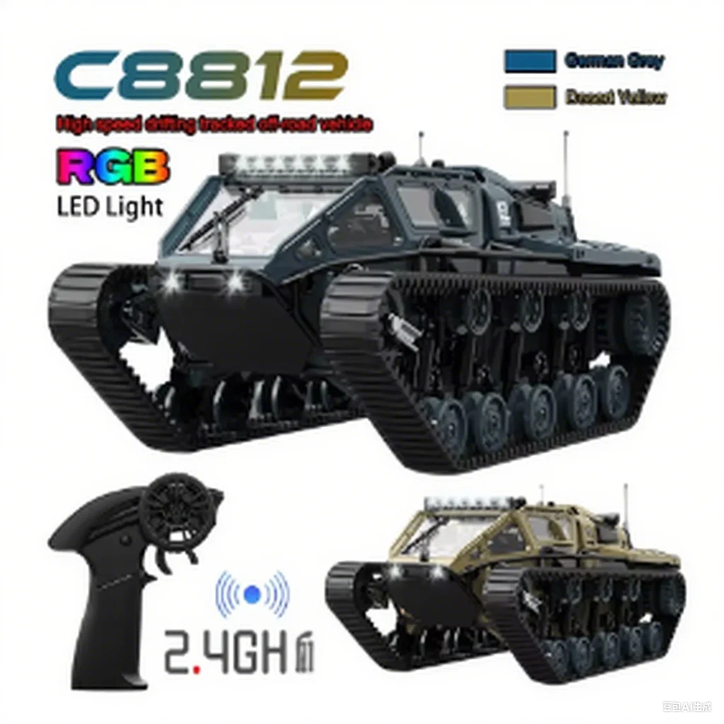 Réservoir sur chenilles à grande échelle | JJRC C881 modèle de simulation jouet avec lumières LED dégoulinante, véhicule tout-terrain télécommandé, le meilleur Gi