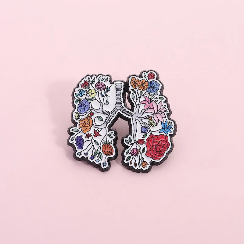 Floral Human Lung Enamel Pin Colorful Flower Anatomy Brooch Medical Organ Lapel Badge  Doctor Backpack Clothing Jewelry Gift