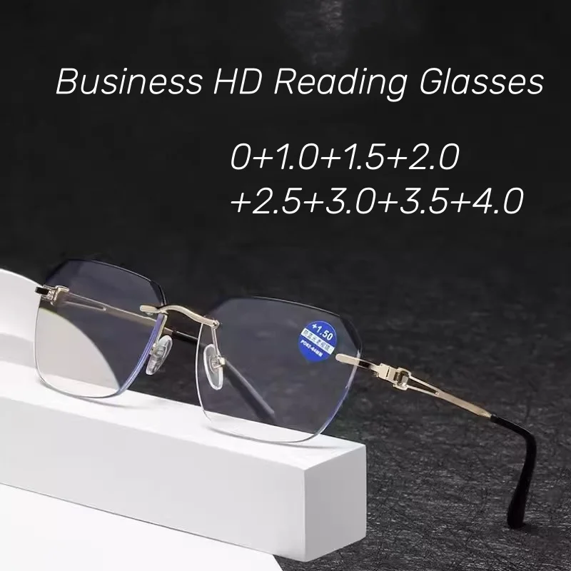 

Men Fashion Business Reading Glasses Unisex Trendy Rimless Square Far Sight Eyeglasses Women Male Vintage Computer Eyewear