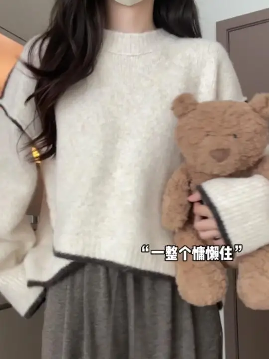 

Sweaters Jumpers Pullovers Womens Gothic Clothes Woman Rayon Folded Collar Semi-Fitted Restaurant Dinner Date Elegant Fur Tassel