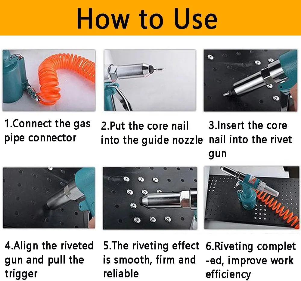 Pneumatic Air Riveter Pop Rivet Gun Tool Kit,with 3.2（ 1/8”), 4.0（5/32”), 4.8(3/16”),6.4(1/4”)Heavy Duty Air Hydraulic Rivet Gun