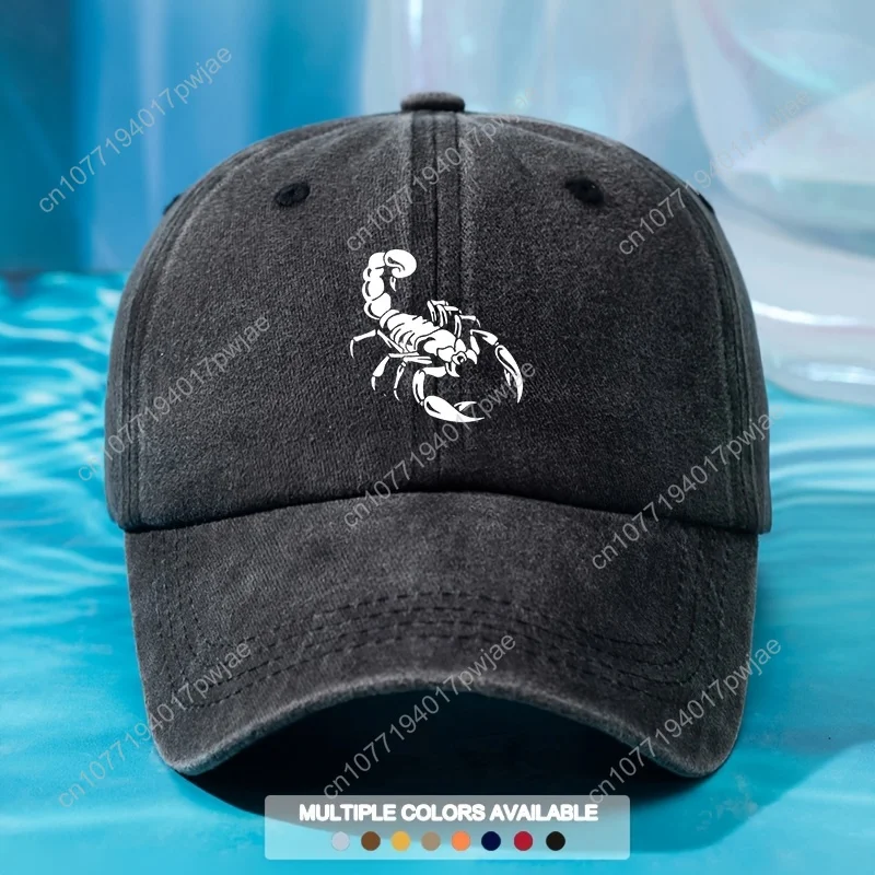 Vintage Washed Baseball Cap with Scorpion Print, Adjustable Hip-Hop Trucker Hat, Casual Style, Lightweight Polyester, Machine Wa