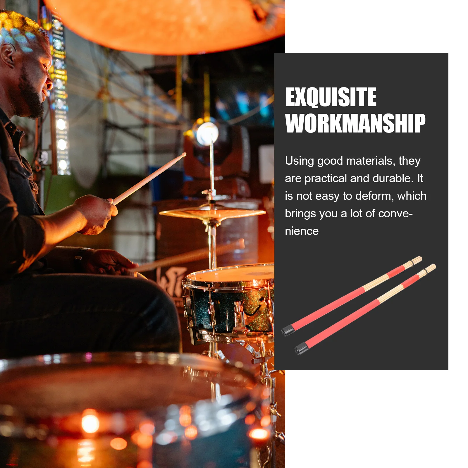 

1Pair Music Drumstick High Quality Hardwood Construction Resistant to Deformation Perfect for Drum Set Practice and Performance