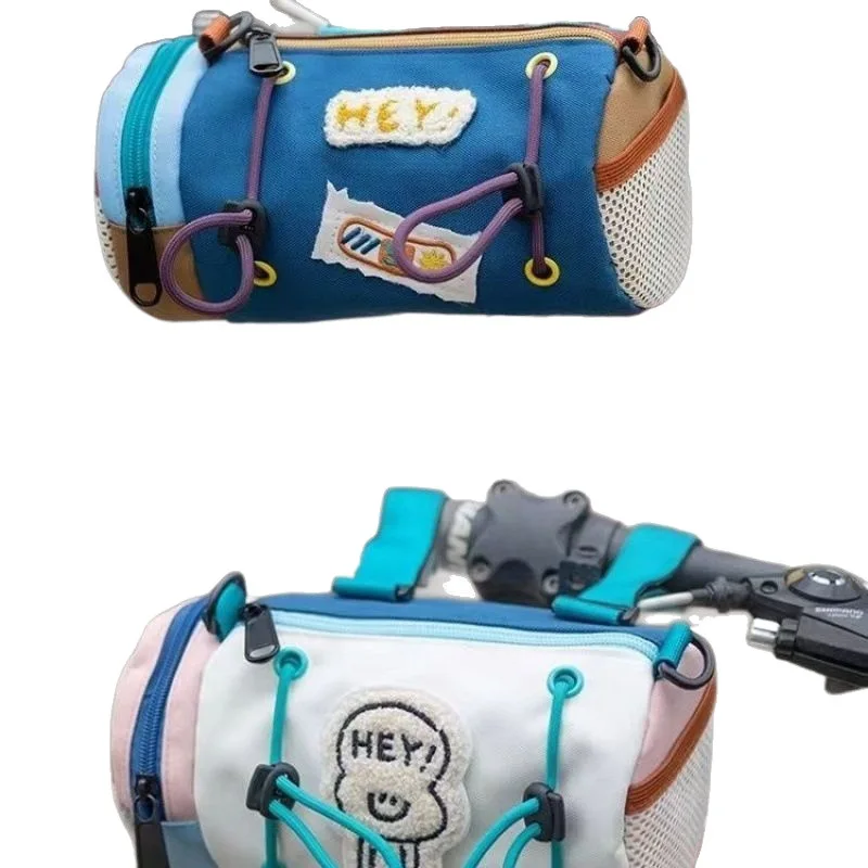 

Ride your own bicycle and hang a bag. Cute female messenger with handlebar. Large-capacity storage bags are universal when