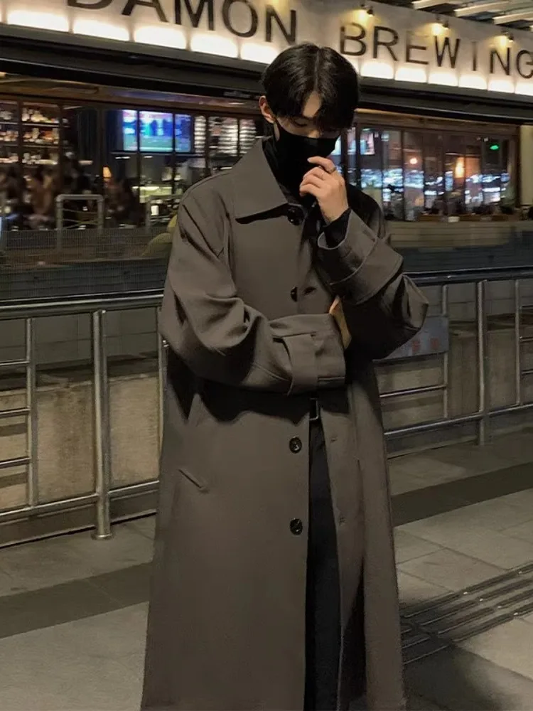 

ay Briti Sle Men's Long Coat Casual Korean Sle Military Coat Lightweight Mature Sle Cossu Civilian Coat