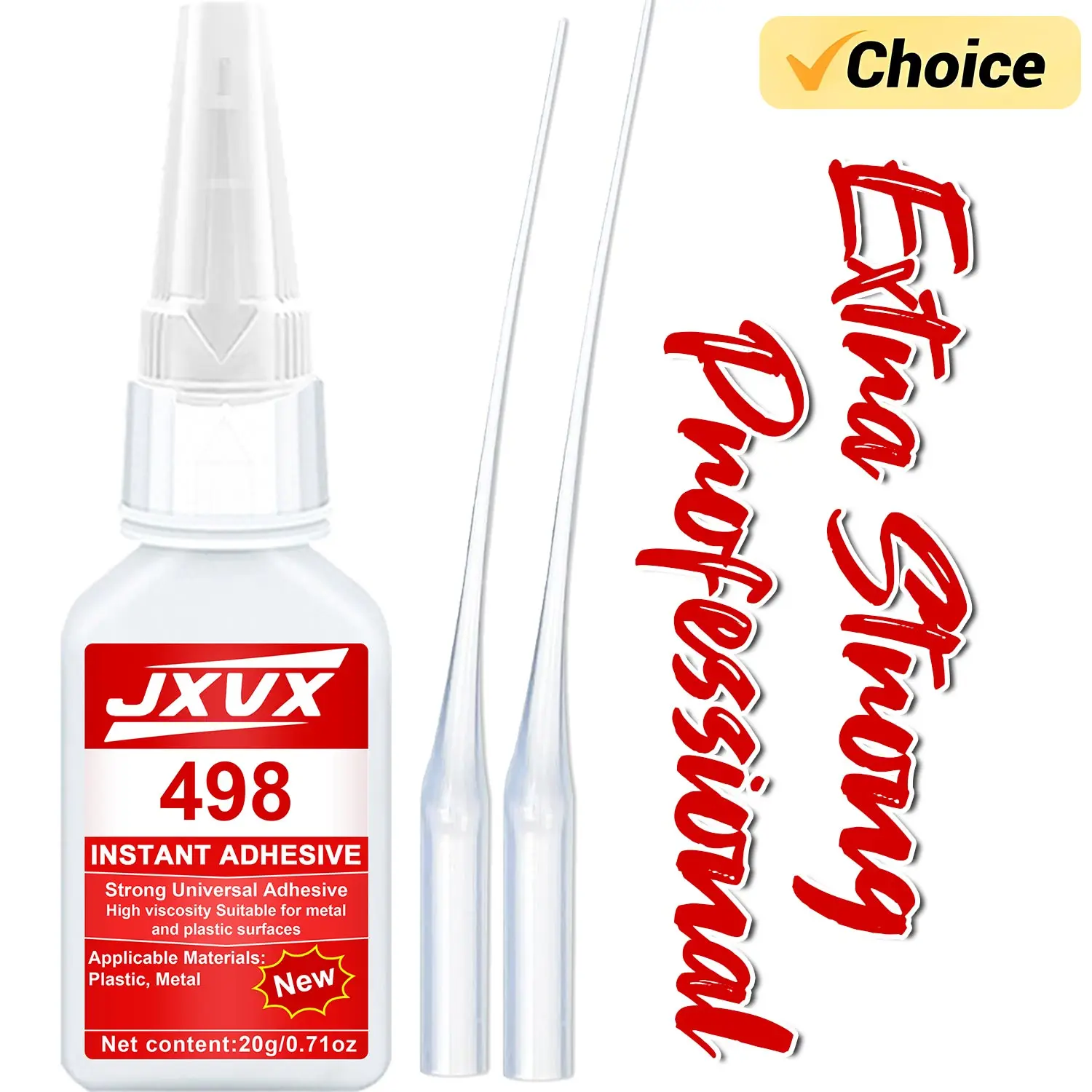 JXVX 498 Professional extra strong Super Glue Cyanoacrylate Quick Dry Instant Strong Bond Adhesive For Industrial Repair Materials Hardware Metal Cars Wood Craft Hobby Seconds Bond 20g.