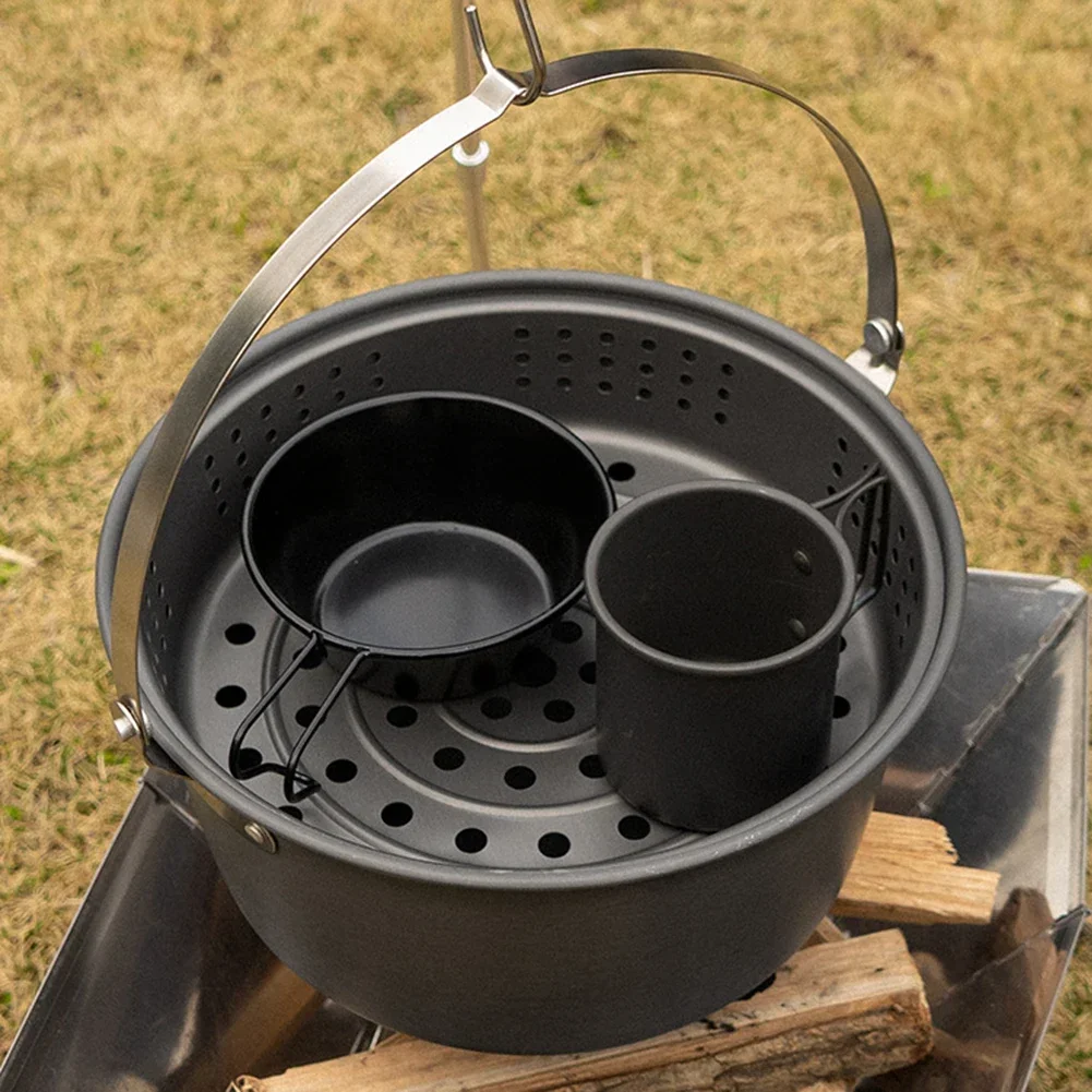 Hiking Steamer 4.5L Cookware Stainless Steel Handle Strong Rivets Anti-overflow Design Camping Approx. 22*22*20cm