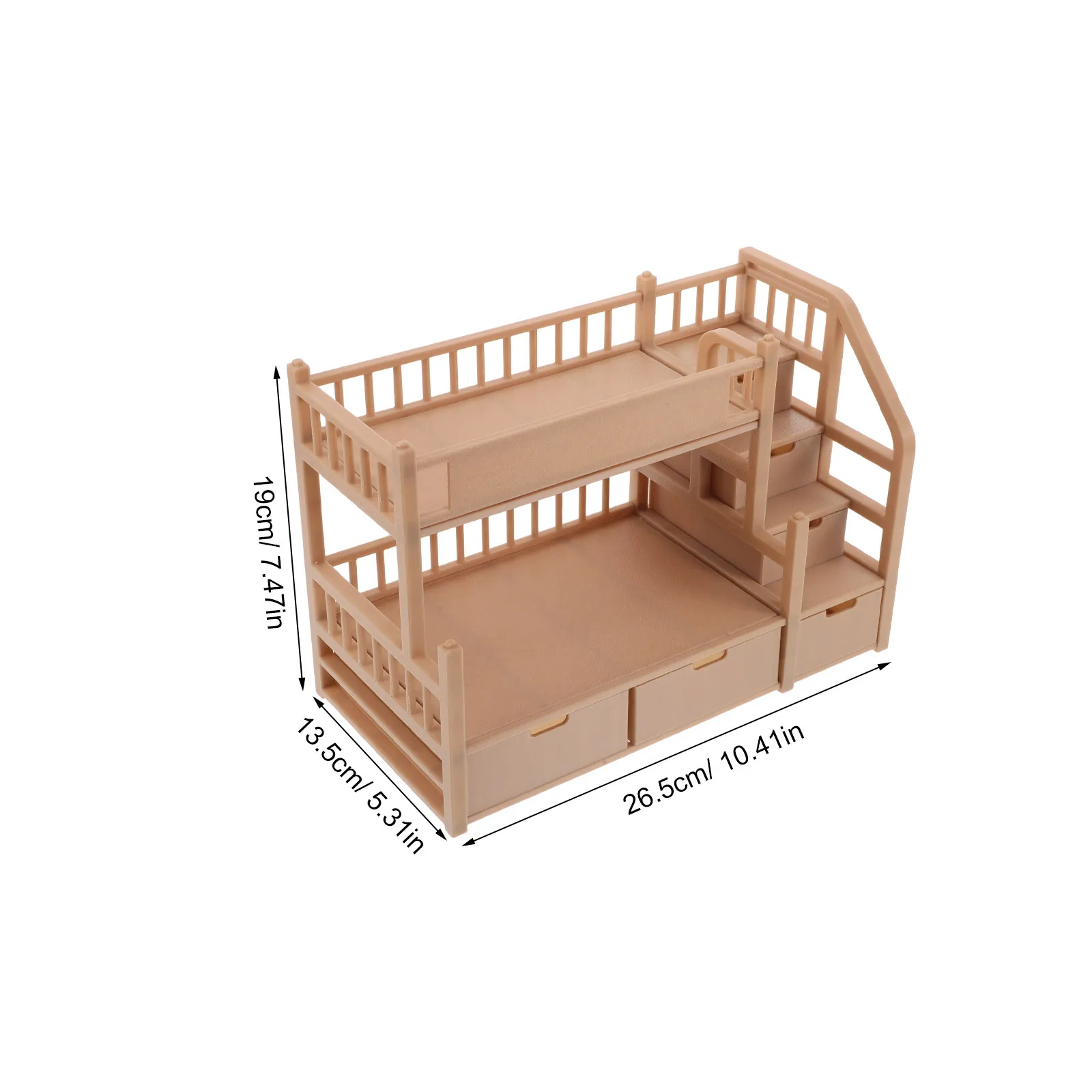 Miniature Wood Finish Bunk Bed for 18Cm Large Storage Drawer Compact Dollhouse Bedroom Furniture Decoration Accessories