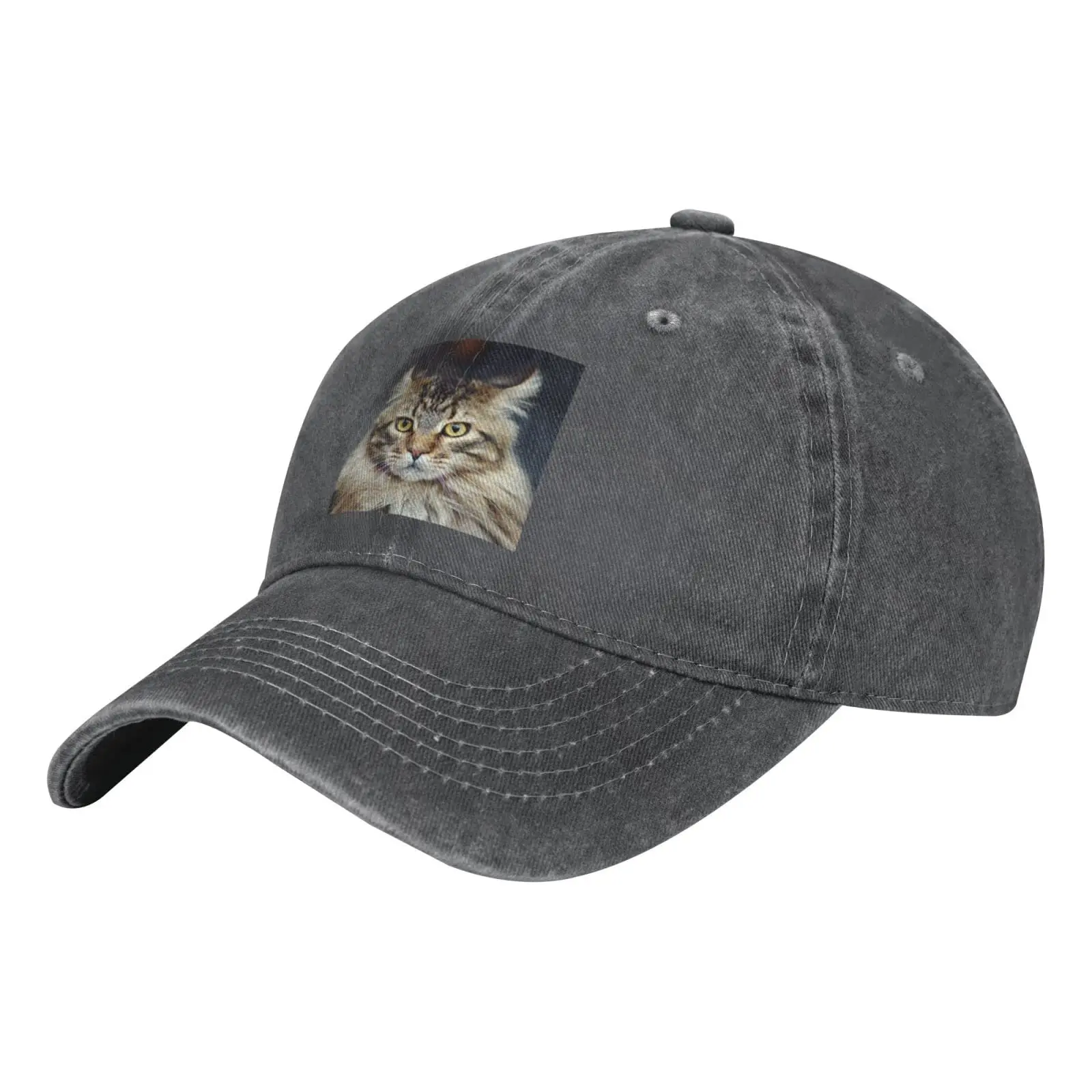 Maine Coon Cat Unisex Adjustable Cowboy Baseball Cap Jogging Washed Denim Hat