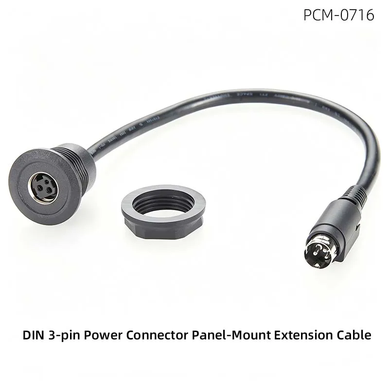 DIN 3-pin Power Connector Extension Cable, Panel-Mounted, Male-to-Female Plug, Industrial Equipment Connection Cable
