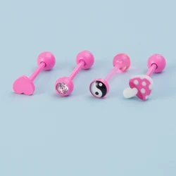 1/4pcs Pink Mushroom Heart Tongue Ring Stainless Steel Tongue Piercing Barbell Labret Stud Bar for Women Men Body Jewelry 14G