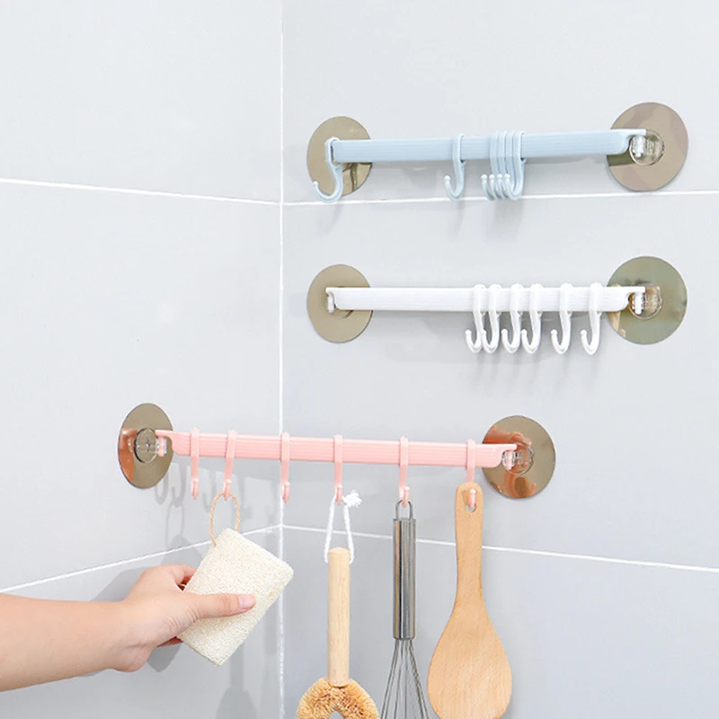 (BF06)Blue/White/Pink Suction Cup Type Hook 6 Rows For Kitchen Bathroom Corner Suspension Without Marks Hanger Hook