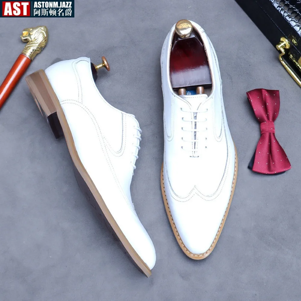 

Business Dress Shoes Classic Man Pointed Toe Dress Shoes Mens Genuine Leather White Wedding Shoes Oxford Formal Shoes Size 37-46