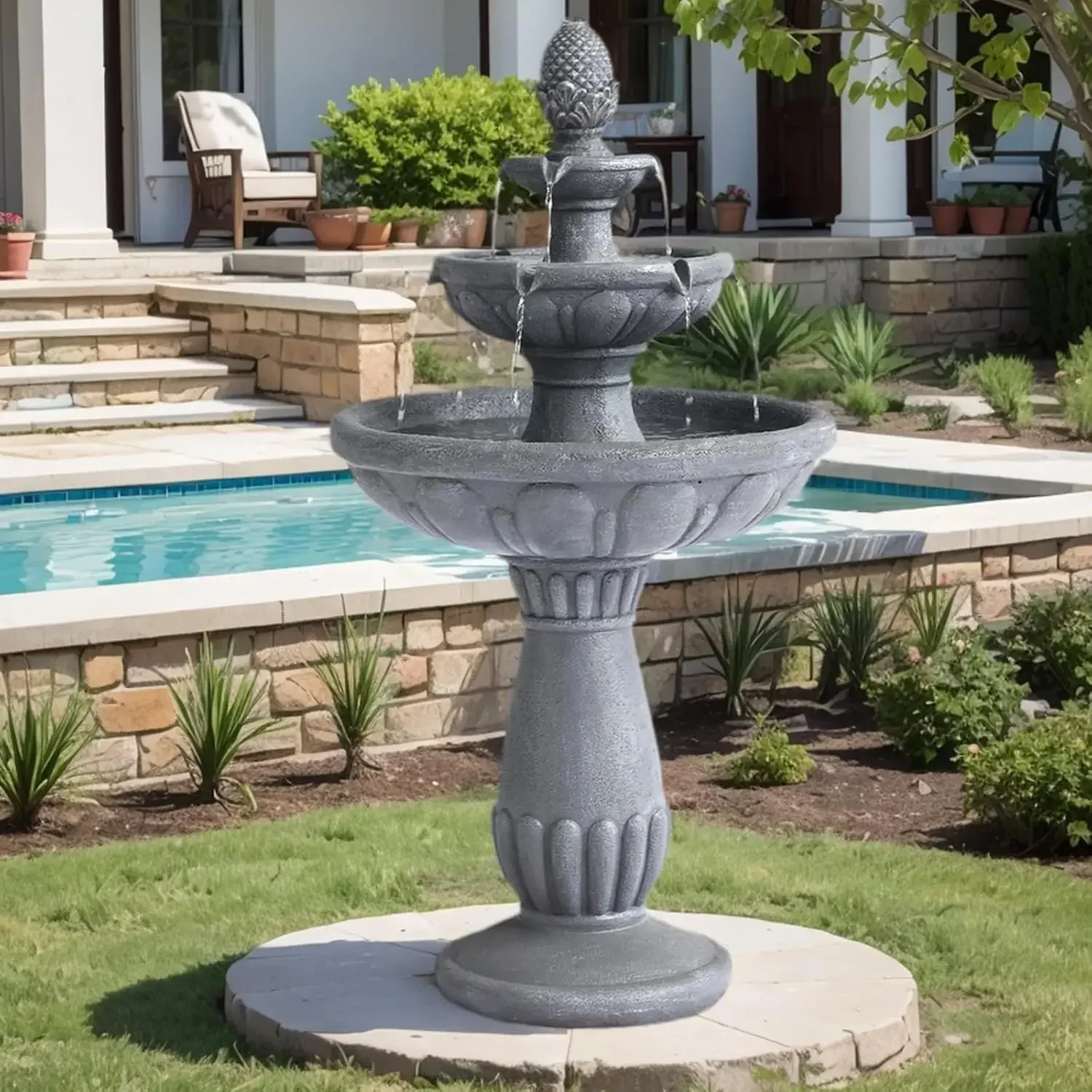 Italian Outdoor Water Fountain, 3 Tiers Bubbler Garden Waterfalls Fountains, 40.6