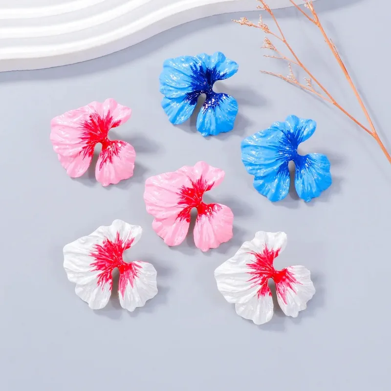 2024 Summer New 4.5CM Colorful Pink Glaze Enamel Big Flower Stud Earrings for Women Girls Exaggerated Romantic Jewelry Gifts