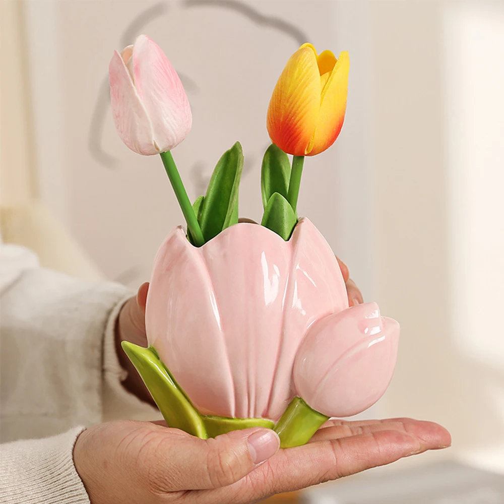 

Ceramic Tulip Flower Vase Desktop Decoration Cute Flower Vase Arrangement forried Flower Living Room Decor Home Table Decor Gift