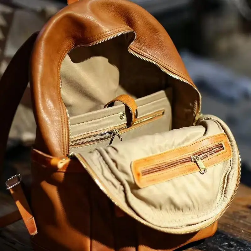 Fashion high-quality first layer cowhide men's women's backpacks outdoor travel luxury handmade genuine leather schoolbags