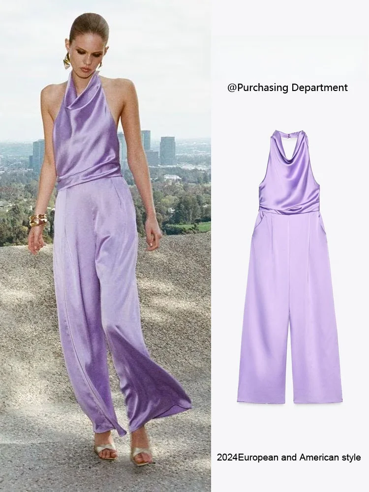 

Новые женские летние брюки-комбинезон Ele Bal Svel из шелковистого атласа с высокой талией