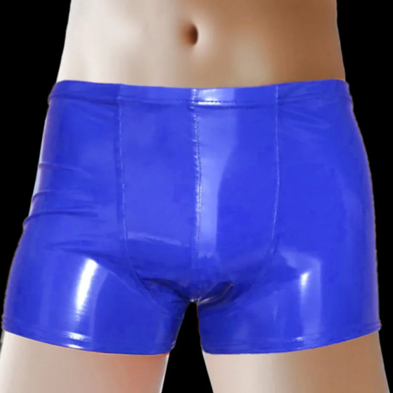 Mens Sexy Leather Lingerie Rainbow Black Short Pants for Sex Latex Shaping Sheath Fetish Boxer Leather Underpants Bulge