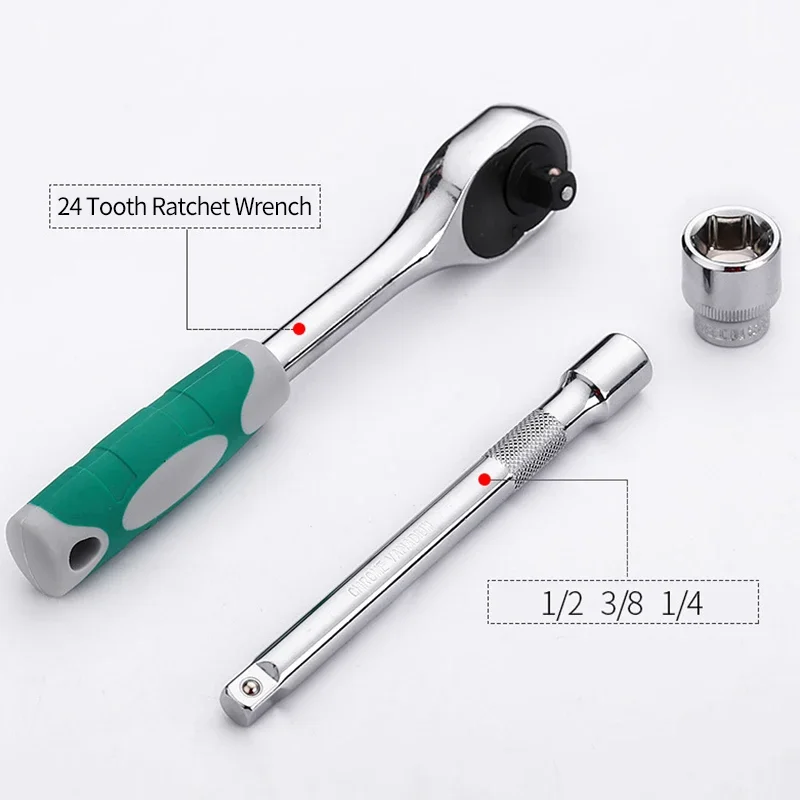 Ratchet Socket Wrench Set 1/4 3/8 1/2 Combination Motorcycle Car Repair Hand Tools Spanner Sleeves Head Auto Repairing Kit