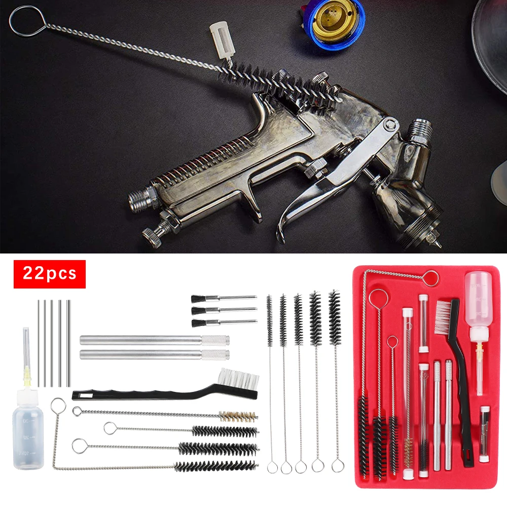 Kit de mantenimiento de cepillos de aire para lavado de tubos de ensayo, accesorios de cuidado automático, herramientas de limpieza de pistola pulverizadora, pulverizador de pintura neumático limpio, 22 Uds.