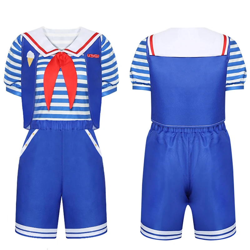 Boys Girls Robin Steve Cosplay Costume Adult Sailor Uniform Halloween Party Home T-Shirts Shorts Fashion Blue Summer Sailor Set