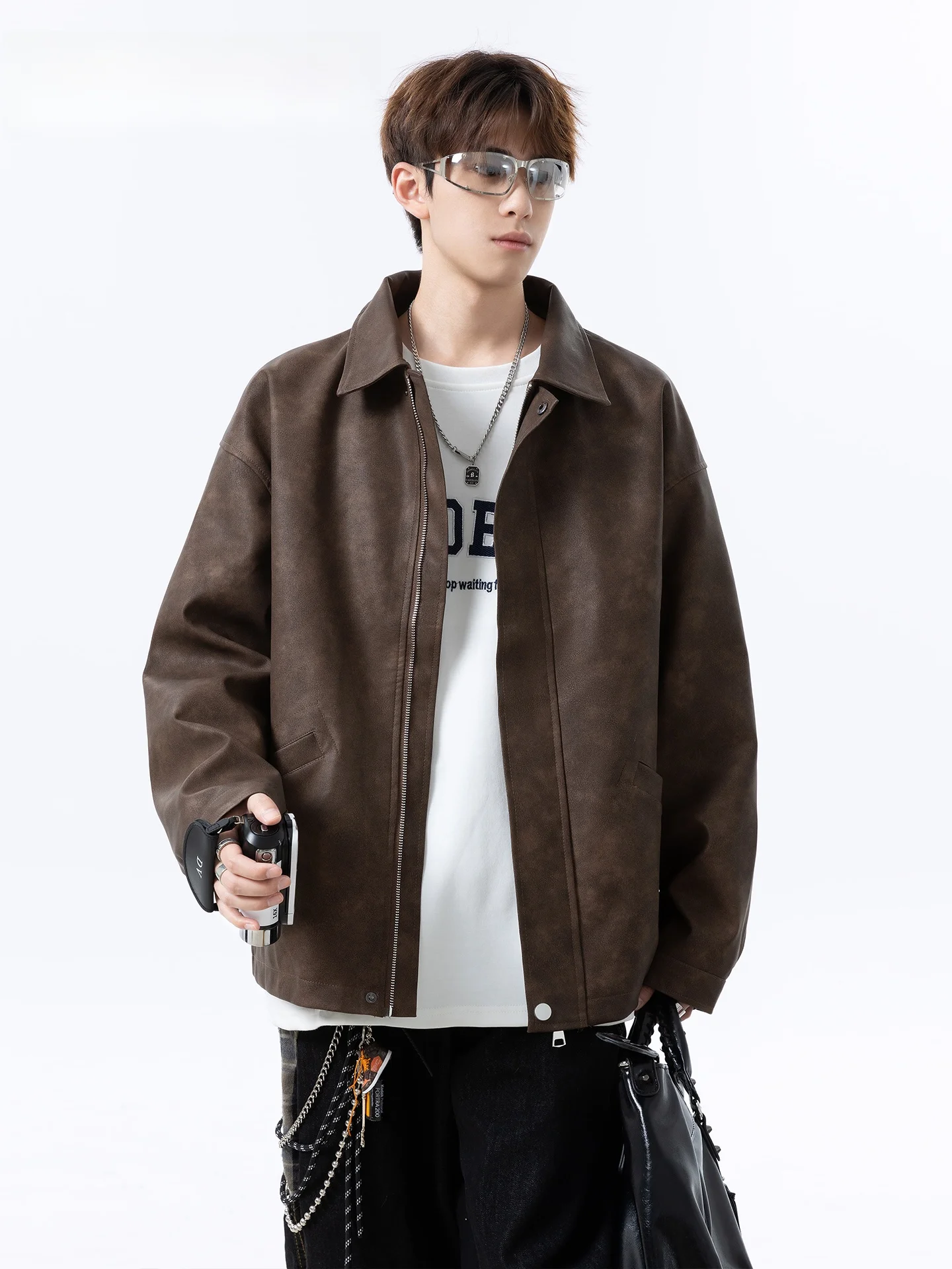 

JOKARJONNY American Sle Motorcycle PU Leather Jaet Loose Fit ex Autumn Faion Brand Versatile Youthful Energy Sle