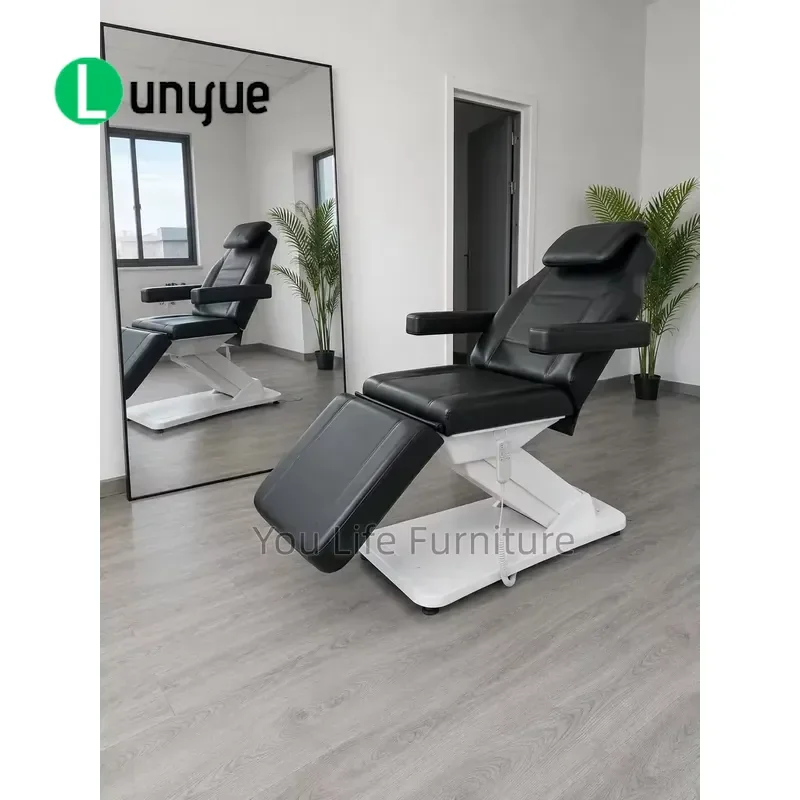 3 Motor Electric Facial Bed Full Reclining Height Adjustable Massage Spa Chair with Foot Pedals for Eyelash Tattoo