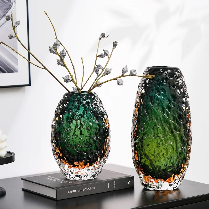 Minimalist Emerald Glass Vase Heavy Art Ornament Entrance Hall Living Room Decoration Dining Table Crafts Home Enthusiasts
