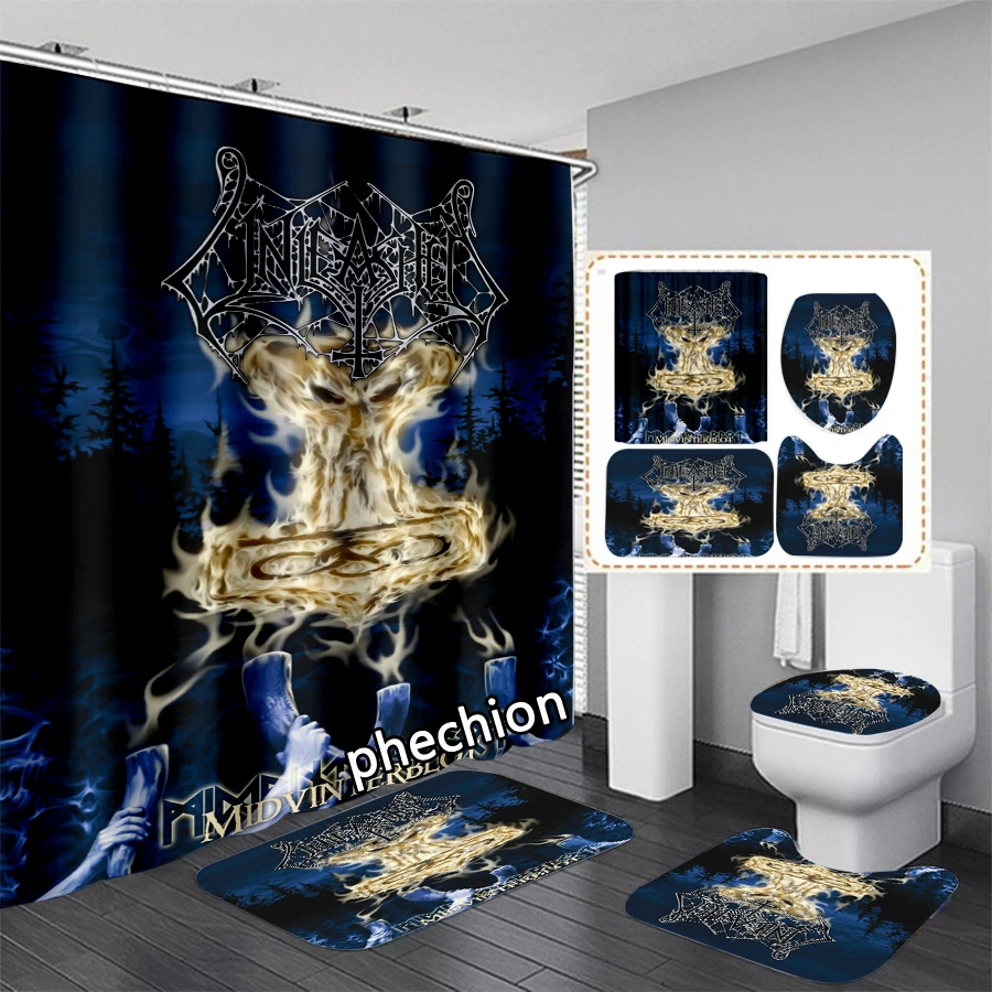 phechion Unleashed Rock 3D Print Shower Curtain Waterproof Bathroom Curtain Anti-slip Bath Mat Set Toilet Rugs VR346