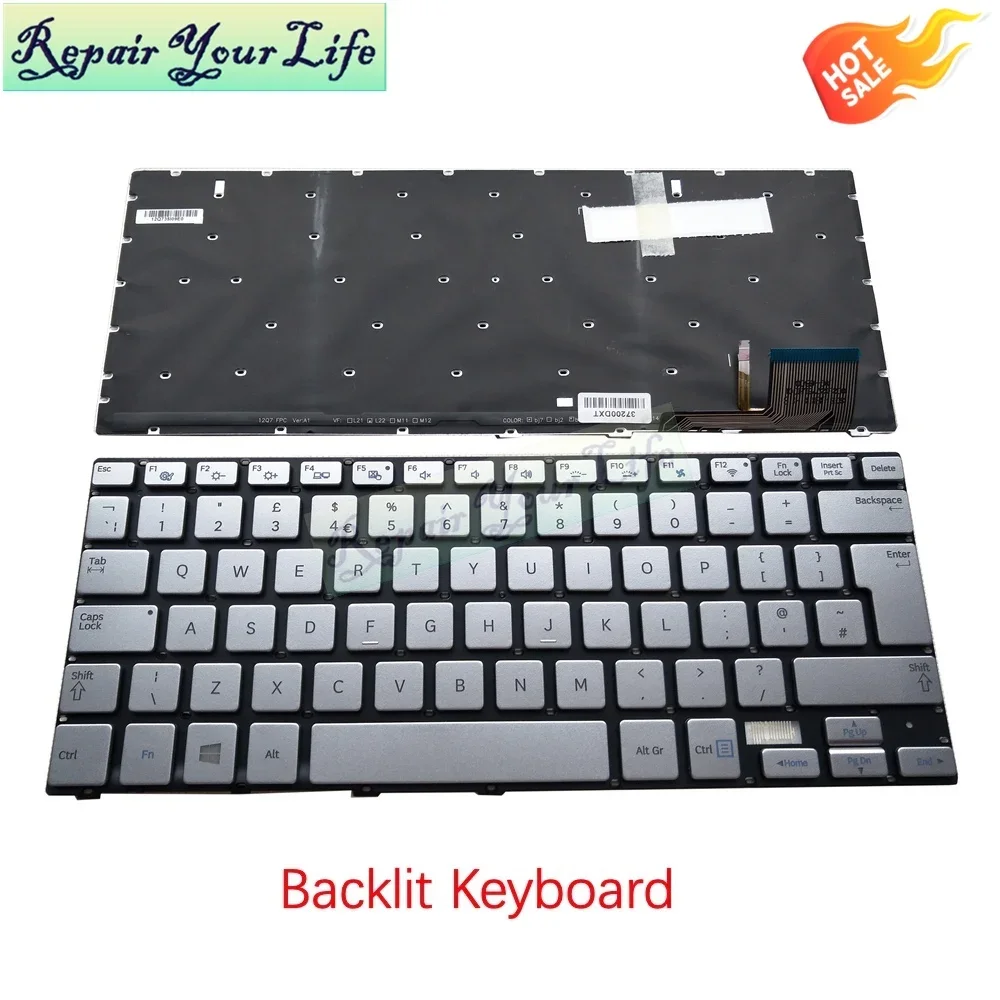 New UK Backlit Keyboard for Samsung 730U4 730U4E 740U3E NP730U3E NP730U4 NP740U3E Silver British Laptop Keyboard