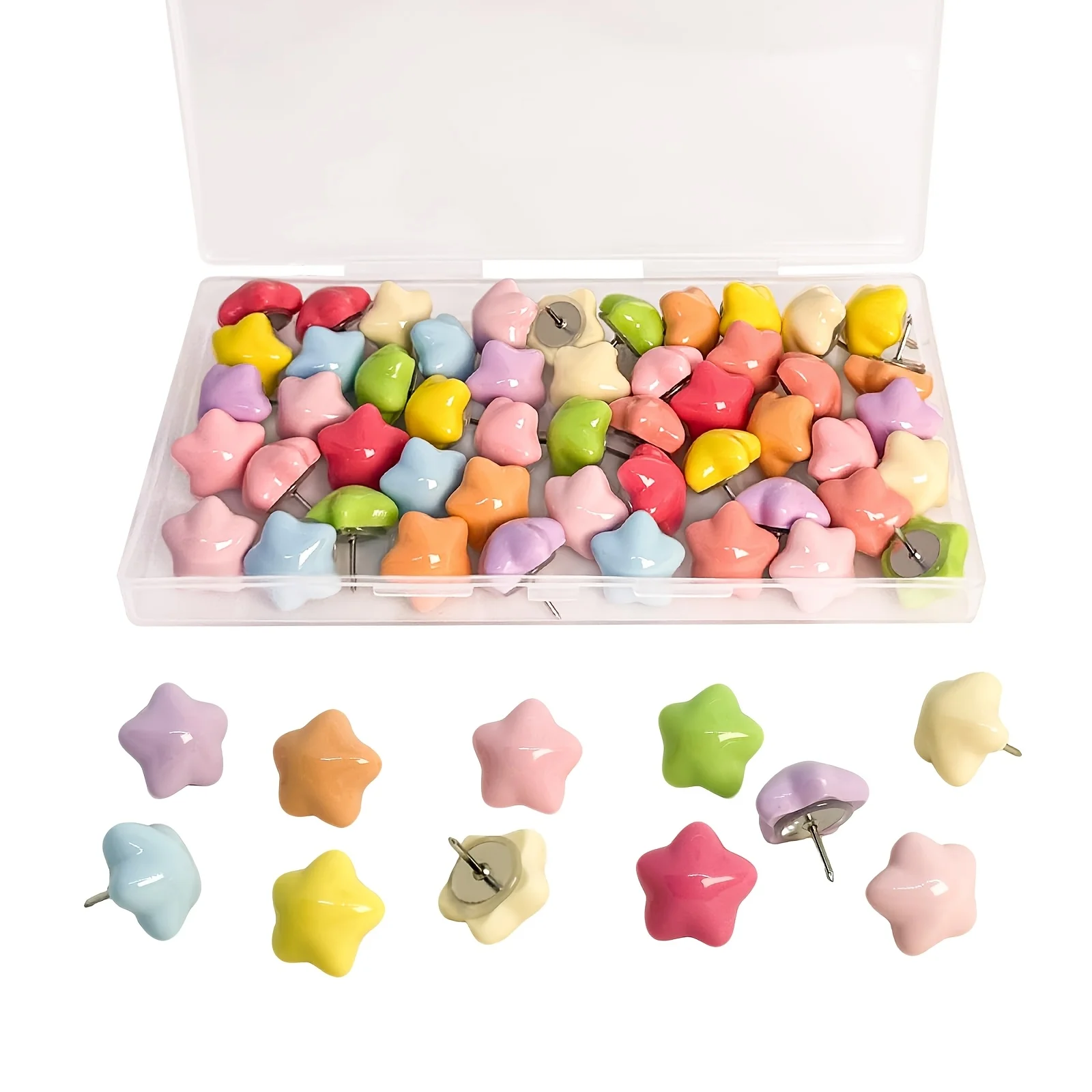 20pcs Colorful Star-Shaped ABS Push Pins | Multicolor Thumb Tacks for Cork Board, Photo Wall, Bulletin Board - for Office,School