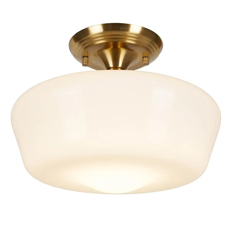 

Style Semi Flush Mount Ceiling Light Fixture, 12 Modern Gold Hallway Ceiling Lamp with Opal Milk Glass Shade Brass, Farmhouse Gl