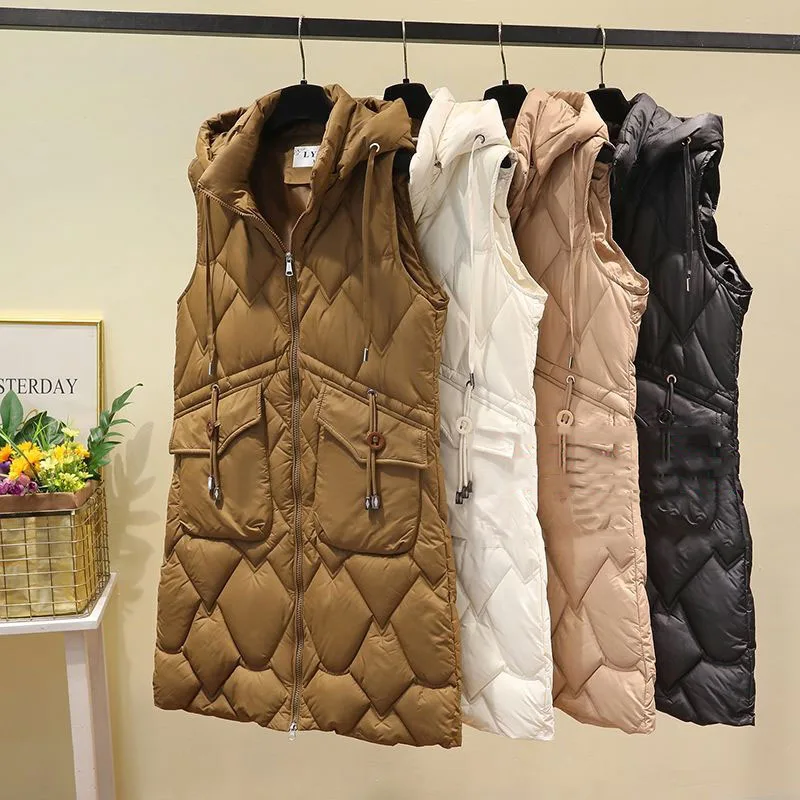 

Новый зимний пуховый хлопковый жилет, женская корейская куртка без рукавов с хлопковой подкладкой, утепленная теплая парка, жилет средней длины, женское пальто