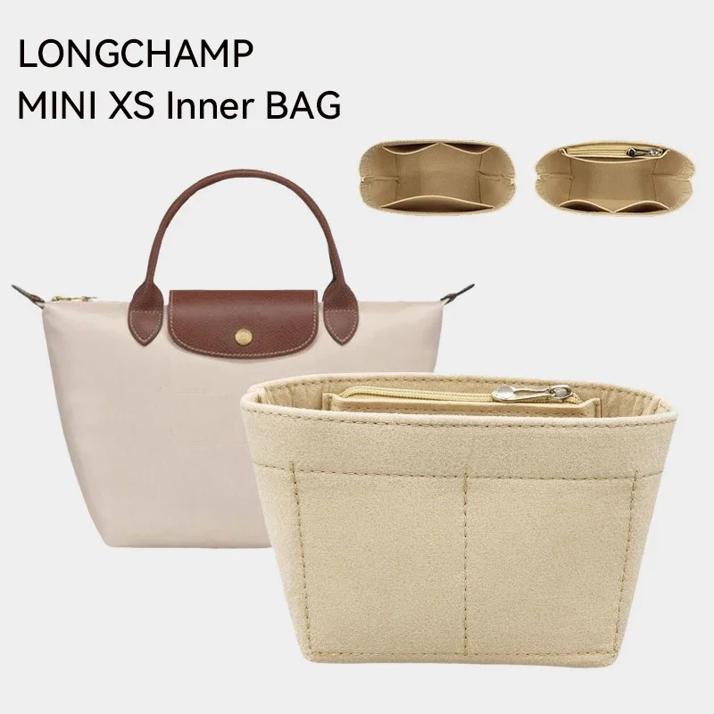 Premium Felt Organizer Insert Fit for Mini Nylon Tote Bag Shaper XS Inner Pouch Lightweight Makeup Storage Liner with Zipper