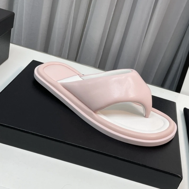 Genuine Leather Solid Color Flip Flops Ladies Brand Designer Summer Casual Pantuflas Beach Shoes for Women Chanclas Chinelos