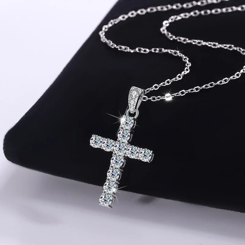 Lefei-Collier en argent regardé 925 avec croix pour femme, Moissanite classique, Charme simple, Bijoux de fête, Cadeau de mode de luxe, 1,1 ct, MSX016