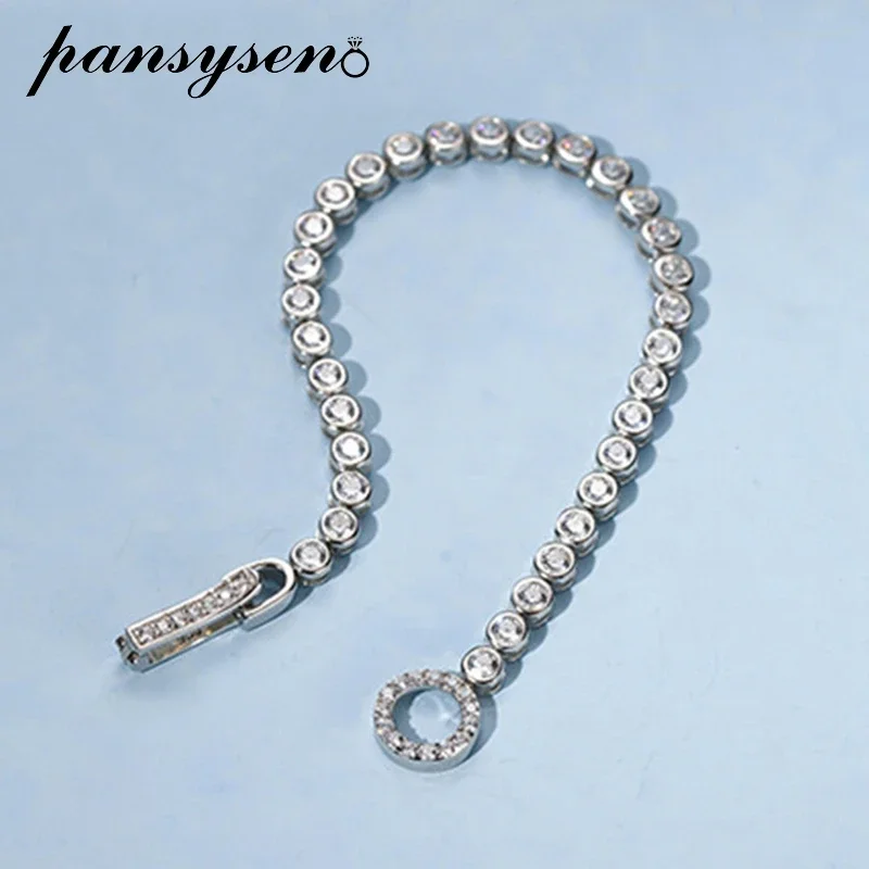 PANSYSEN Top Quality 925 Sterling Silver 3MM Round Simulated Moissanite Diamond Charm Bracelets for Women Wedding Fine Jewelry