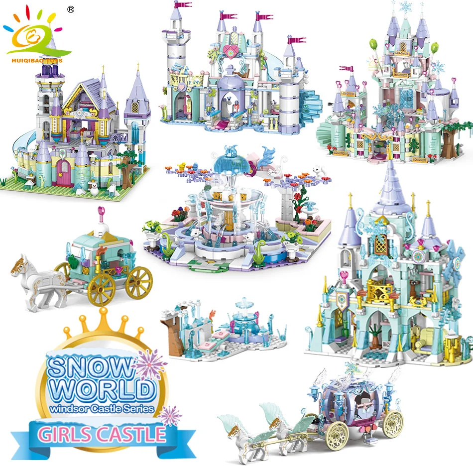 

HUIQIBAO City Ice Snow Castle Windmill Building Blocks Set Princess Girls Friends Snowman Figures Bricks Toys For Children Gift